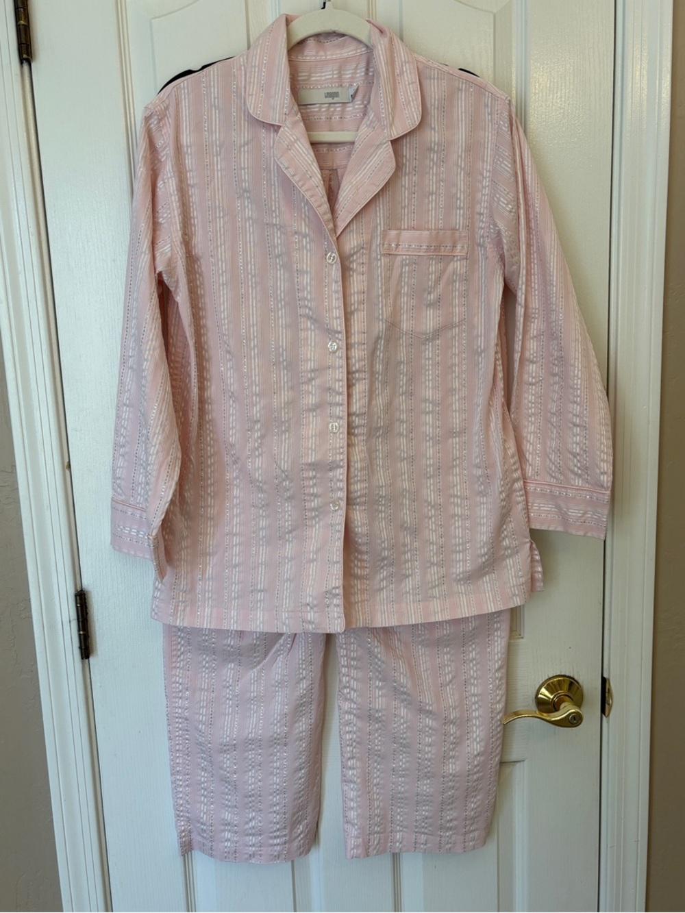 I.Magnin Pink & Silver Striped Classic Button-Down Pajama Set ~ Women’s Small ~